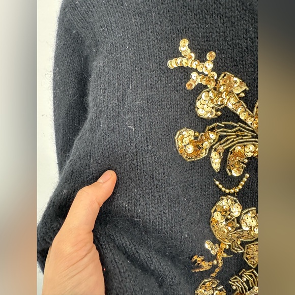 Vintage Karen Scott Black Silk Wool Sequin Beaded Knit Cardigan Sweater Size M - Picture 6 of 10